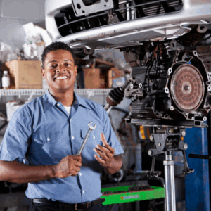 Transmission rebuild process with mechanic in auto shop